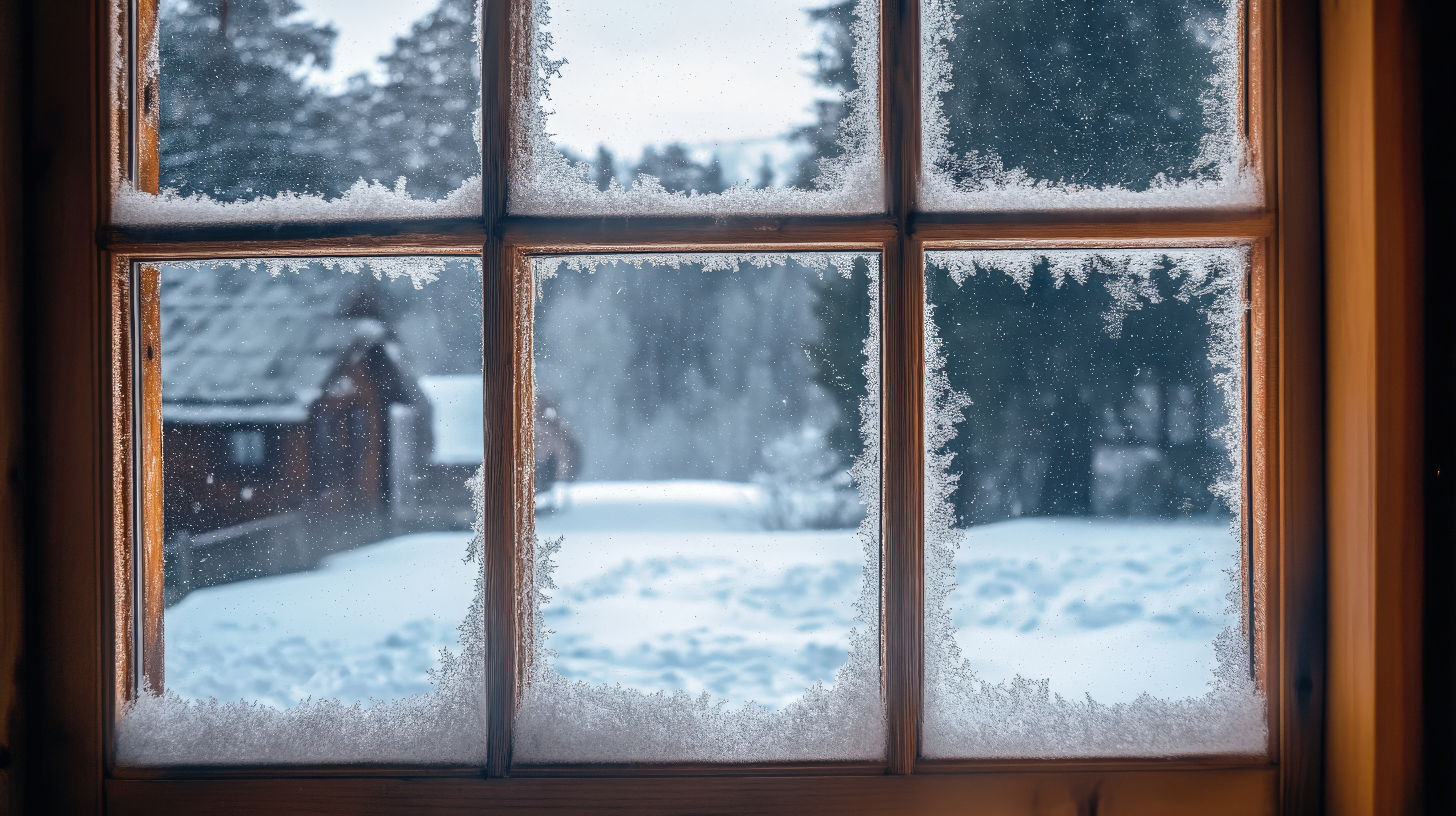 Window showing a snowy landscape